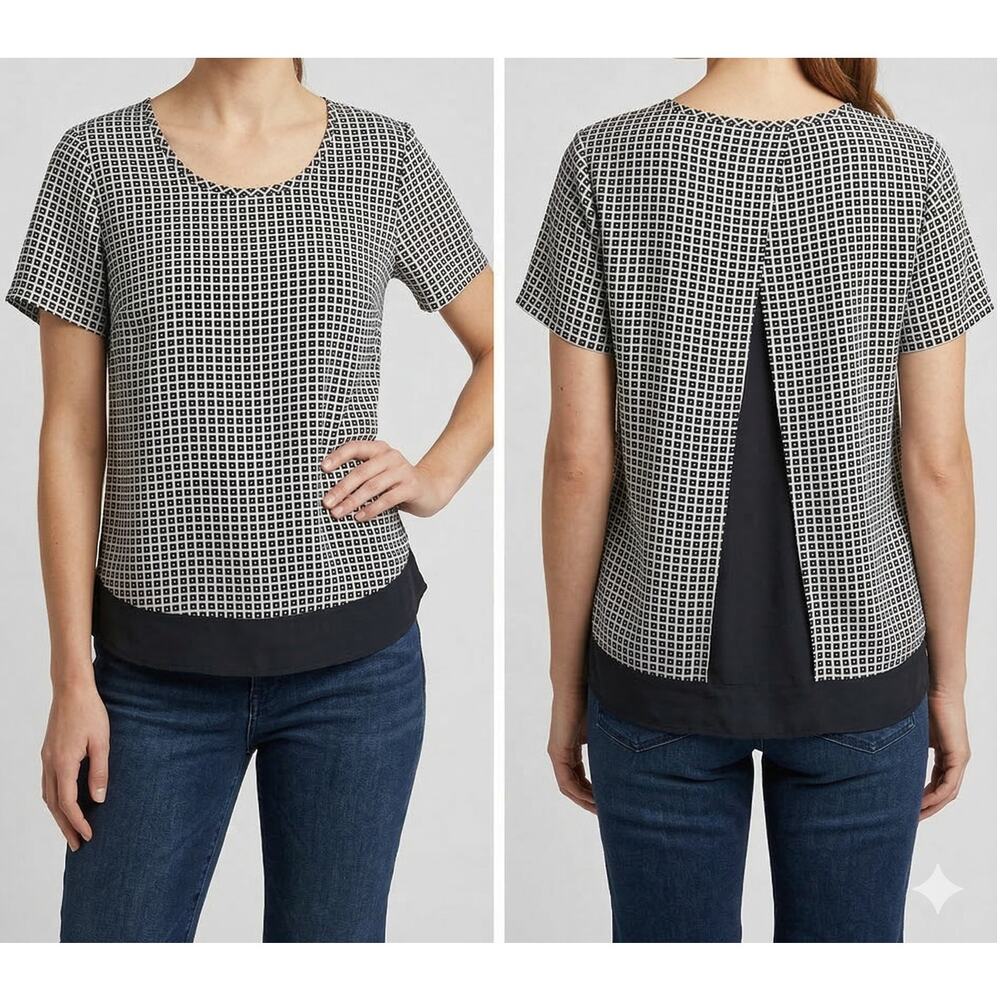 MICHAEL Michael Kors Short Sleeve Blouse Medium Layered Black White Check